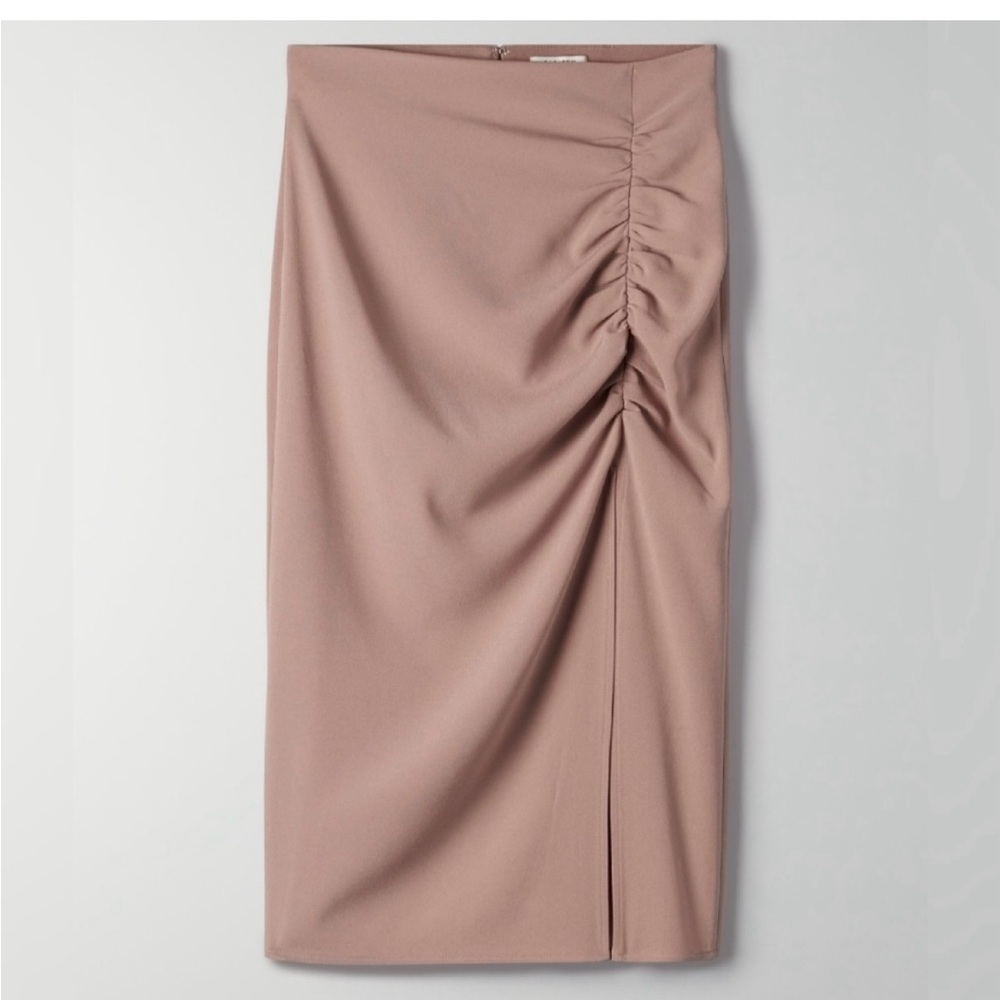 Babaton by Aritzia Mayhew Skirt Ruched Split Thigh Pencil Skirt Dusty Mauve
